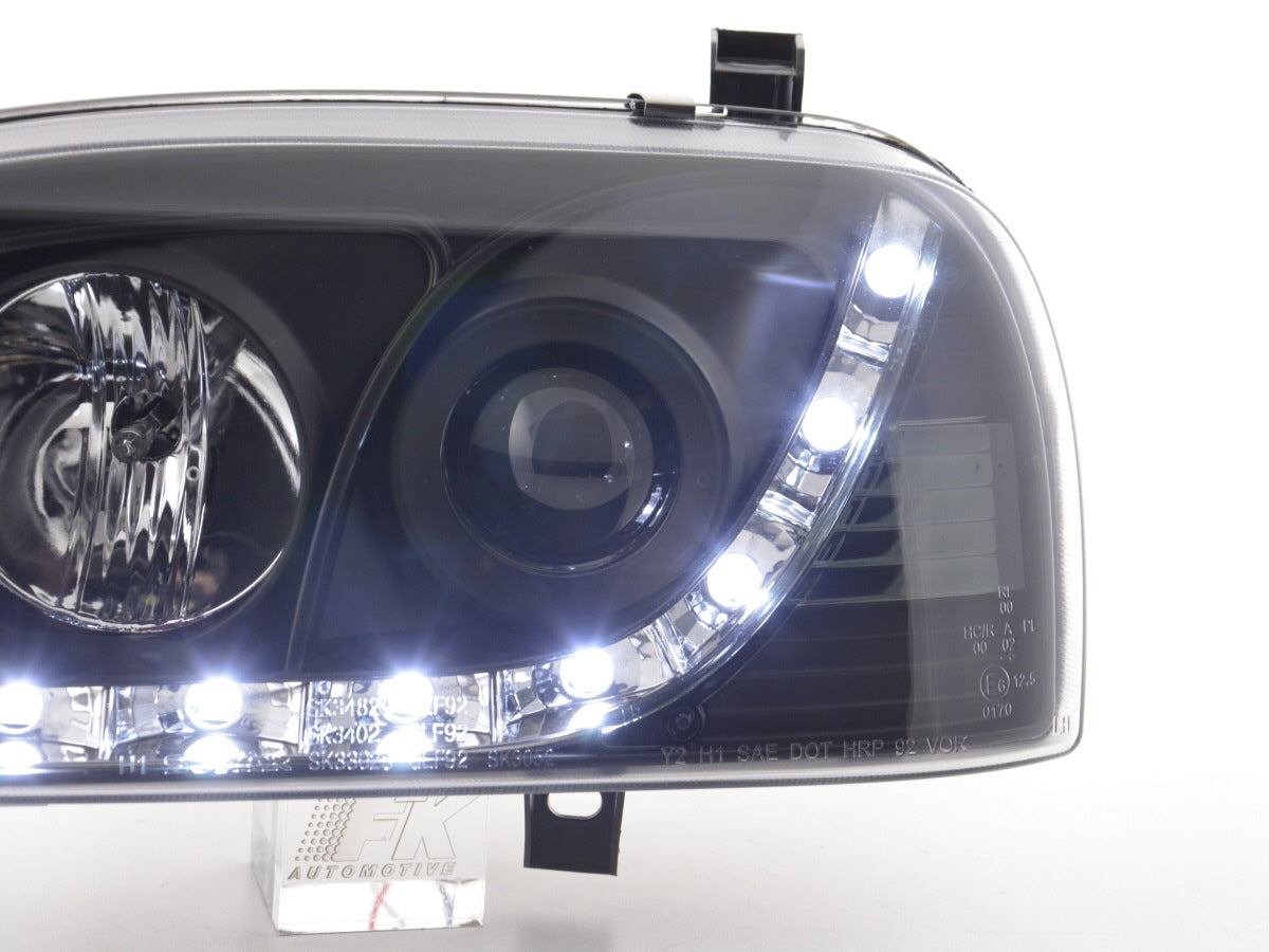 Scheinwerfer Set Daylight LED TFL-Optik VW Golf 3 Typ 1HXO 1EXO 91-97 schwarz Scheinwerfer Set Daylight LED TFL-Optik VW Golf 3 Typ 1HXO 1EXO 91-97 schwarz